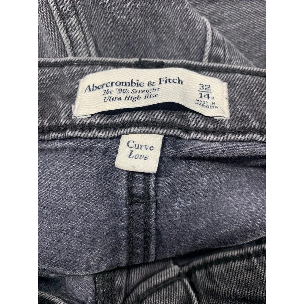 Abercrombie Fitch Jeans Womens 32/ 14 Curve Black 90s Straight Ultra High Rise - Picture 2 of 11